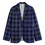 Blue Yellow And Black Plaid Print Men's Blazer