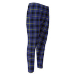 Blue Yellow And Black Plaid Print Men's Compression Pants