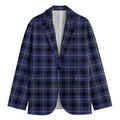 Blue Yellow And Black Plaid Print Men's Cotton Blazer