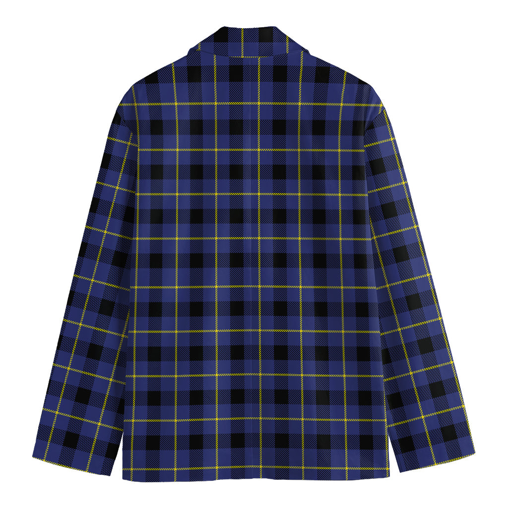 Blue Yellow And Black Plaid Print Men's Cotton Blazer
