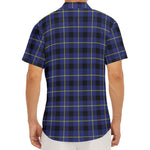 Blue Yellow And Black Plaid Print Men's Deep V-Neck Shirt