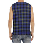 Blue Yellow And Black Plaid Print Men's Fitness Tank Top
