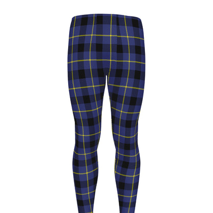 Blue Yellow And Black Plaid Print Men's leggings