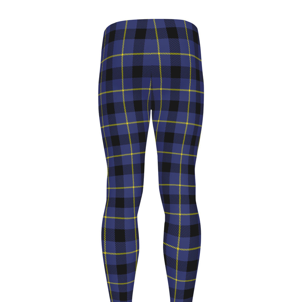 Blue Yellow And Black Plaid Print Men's leggings