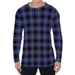 Blue Yellow And Black Plaid Print Men's Long Sleeve T-Shirt