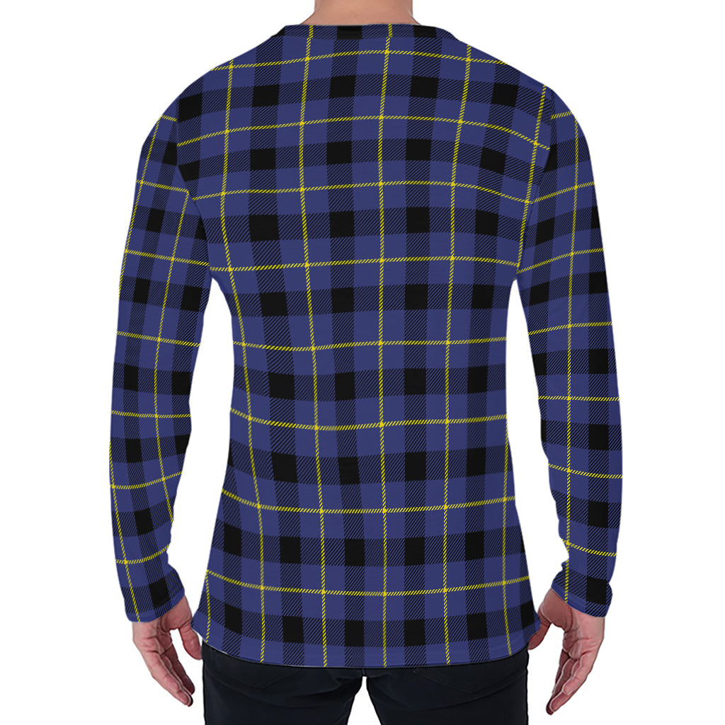 Blue Yellow And Black Plaid Print Men's Long Sleeve T-Shirt