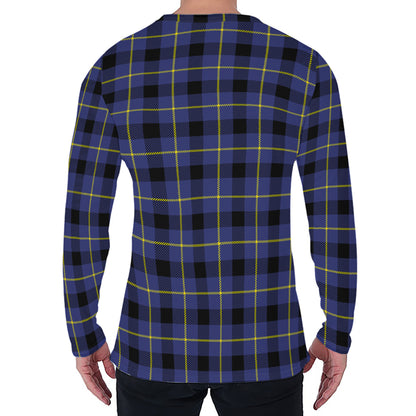 Blue Yellow And Black Plaid Print Men's Long Sleeve T-Shirt