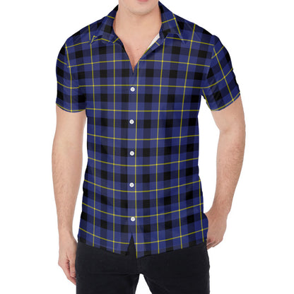 Blue Yellow And Black Plaid Print Men's Shirt