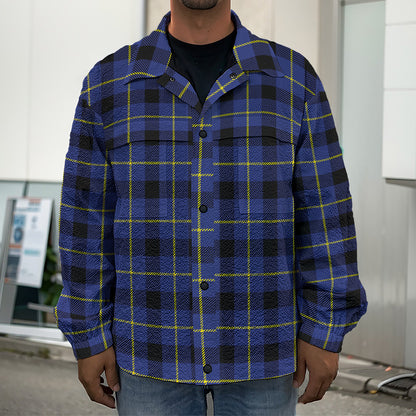 Blue Yellow And Black Plaid Print Men's Shirt Jacket
