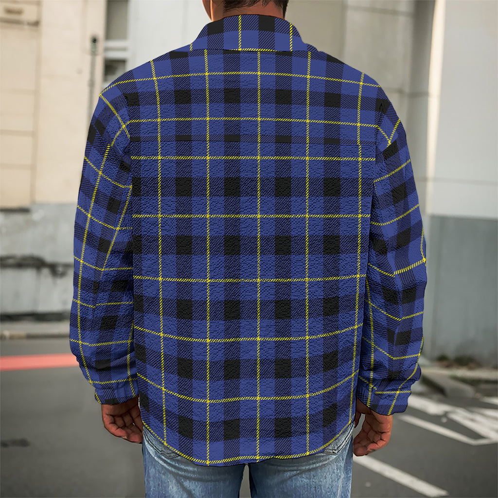 Blue Yellow And Black Plaid Print Men's Shirt Jacket