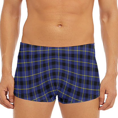 Blue Yellow And Black Plaid Print Men's Short Boxer Briefs