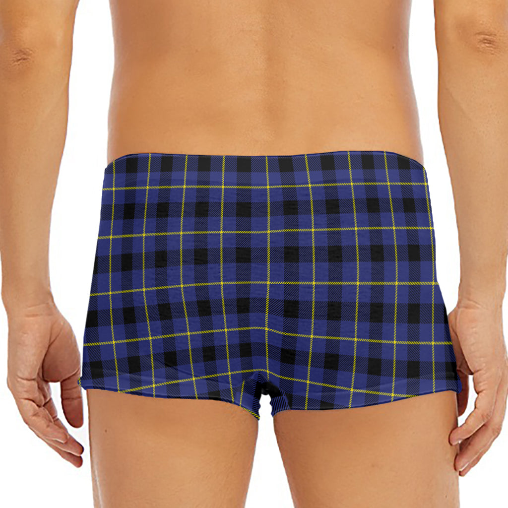 Blue Yellow And Black Plaid Print Men's Short Boxer Briefs