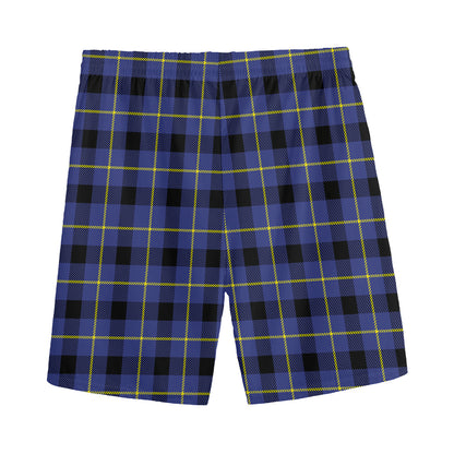 Blue Yellow And Black Plaid Print Men's Sports Shorts