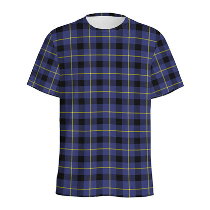 Blue Yellow And Black Plaid Print Men's Sports T-Shirt