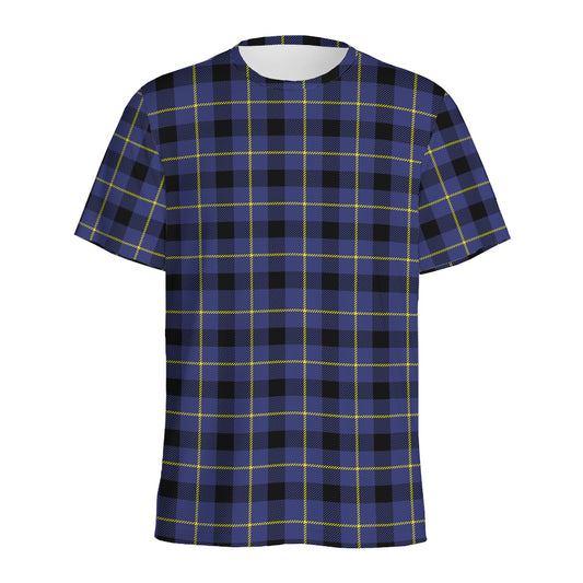 Blue Yellow And Black Plaid Print Men's Sports T-Shirt