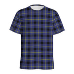 Blue Yellow And Black Plaid Print Men's Sports T-Shirt