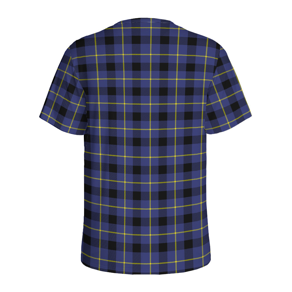 Blue Yellow And Black Plaid Print Men's Sports T-Shirt