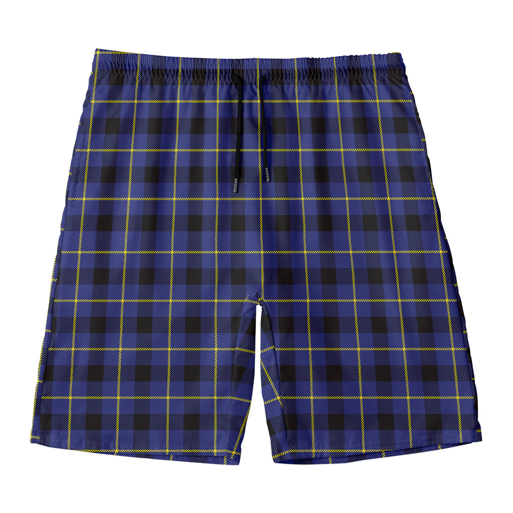 Blue Yellow And Black Plaid Print Men's Swim Trunks