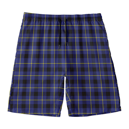 Blue Yellow And Black Plaid Print Men's Swim Trunks