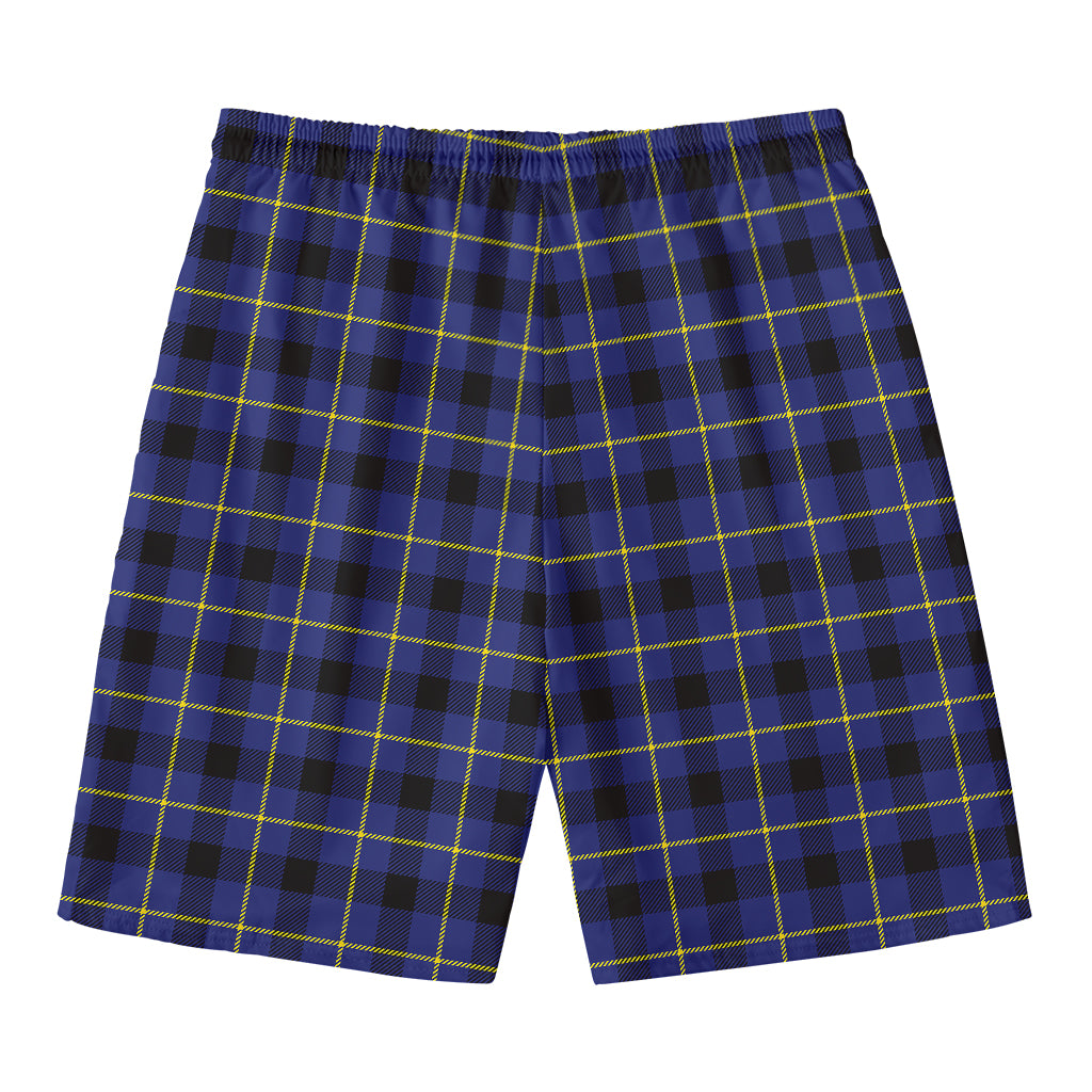 Blue Yellow And Black Plaid Print Men's Swim Trunks
