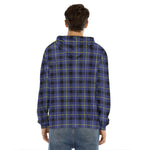 Blue Yellow And Black Plaid Print Men's Velvet Pullover Hoodie