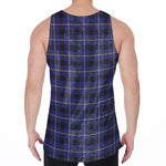 Blue Yellow And Black Plaid Print Men's Velvet Tank Top