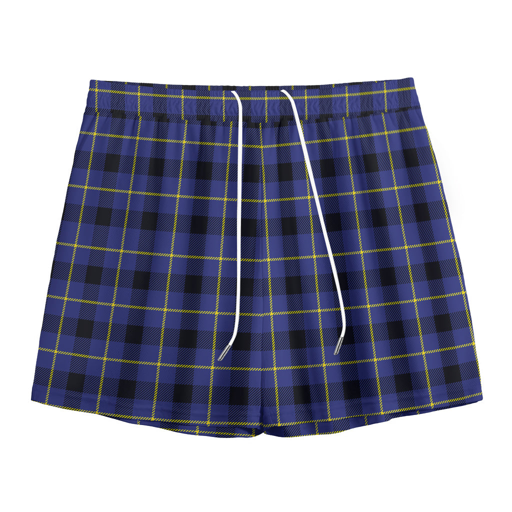 Blue Yellow And Black Plaid Print Mesh Shorts