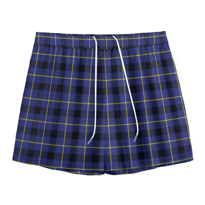 Blue Yellow And Black Plaid Print Mesh Shorts