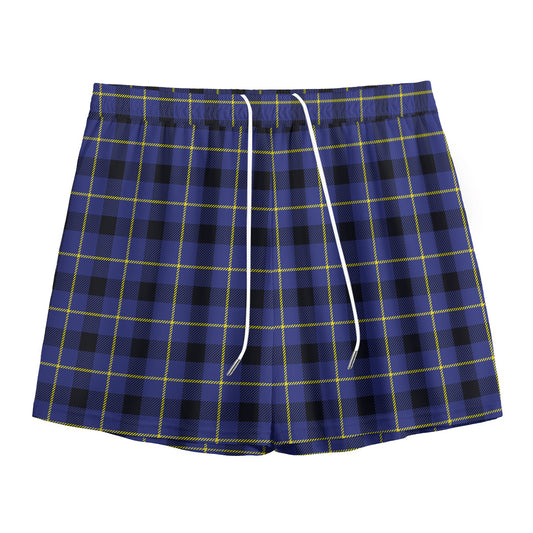 Blue Yellow And Black Plaid Print Mesh Shorts