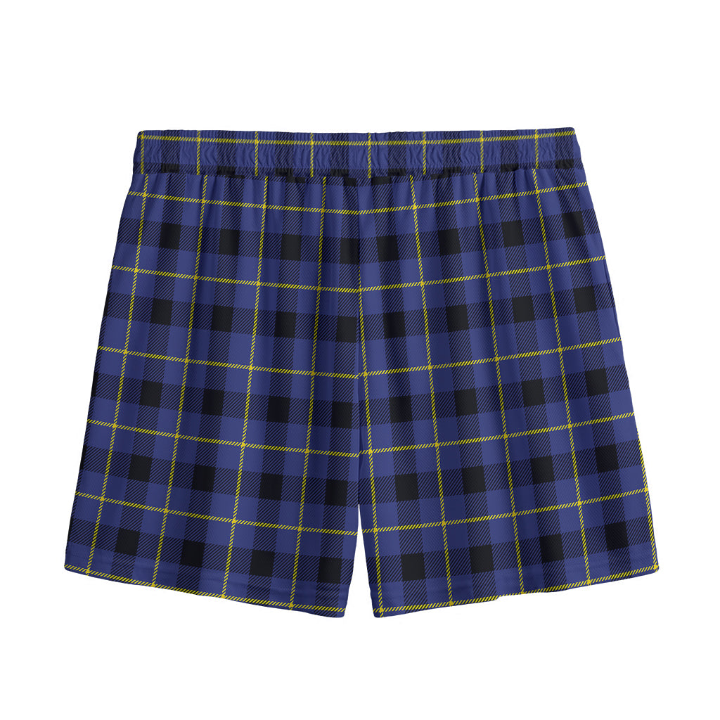 Blue Yellow And Black Plaid Print Mesh Shorts