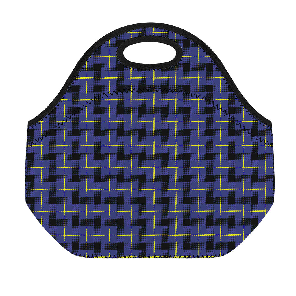Blue Yellow And Black Plaid Print Neoprene Lunch Bag