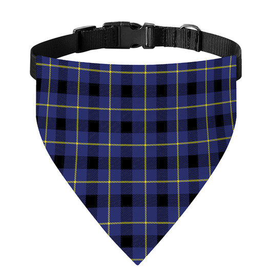 Blue Yellow And Black Plaid Print Over The Collar Dog Bandana