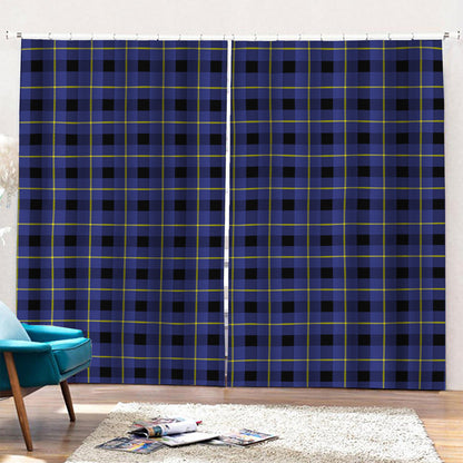 Blue Yellow And Black Plaid Print Pencil Pleat Curtains