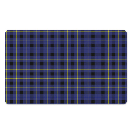 Blue Yellow And Black Plaid Print Polyester Doormat