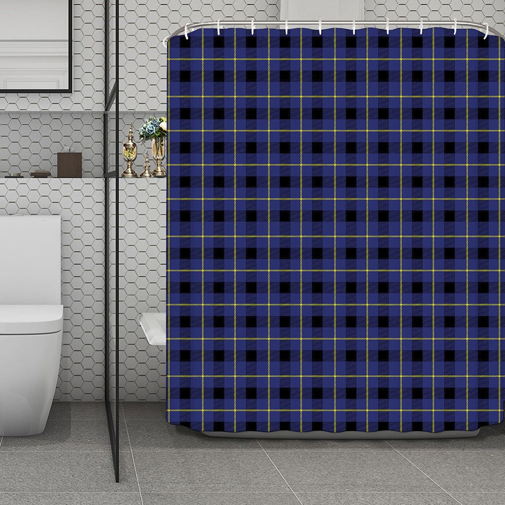 Blue Yellow And Black Plaid Print Polyester Shower Curtain