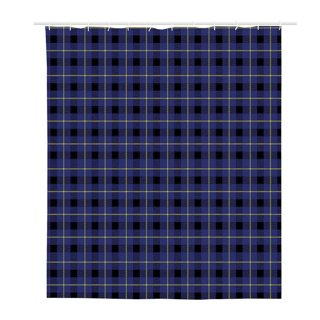 Blue Yellow And Black Plaid Print Polyester Shower Curtain