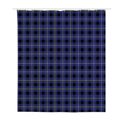 Blue Yellow And Black Plaid Print Polyester Shower Curtain