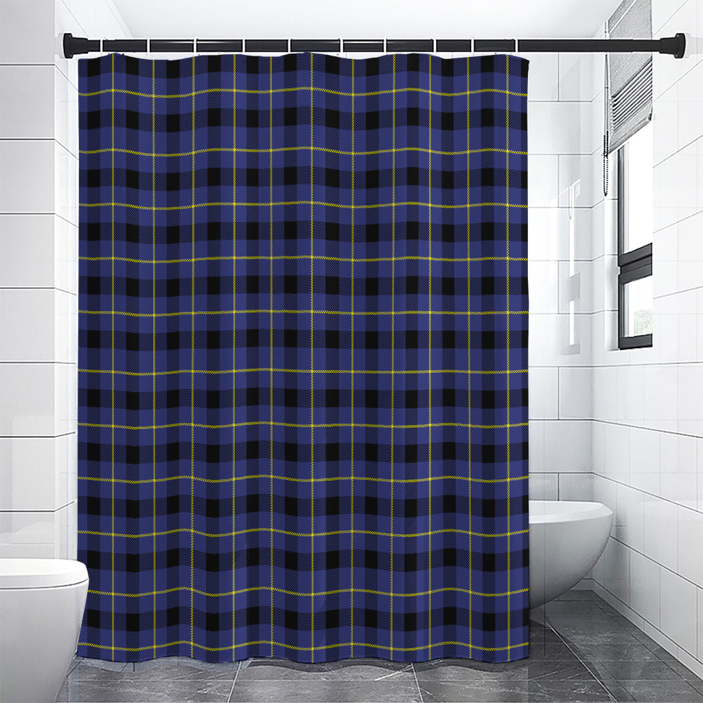 Blue Yellow And Black Plaid Print Premium Shower Curtain