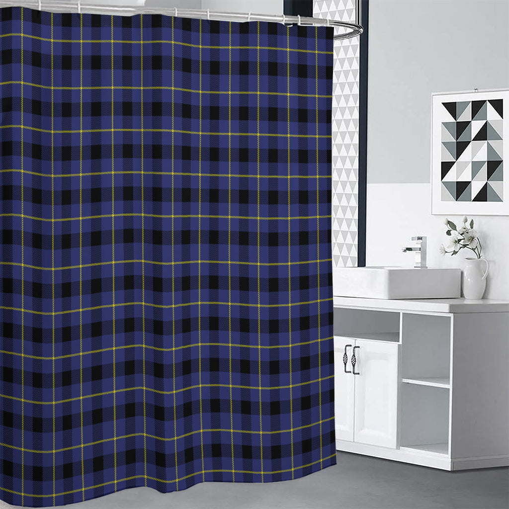 Blue Yellow And Black Plaid Print Premium Shower Curtain