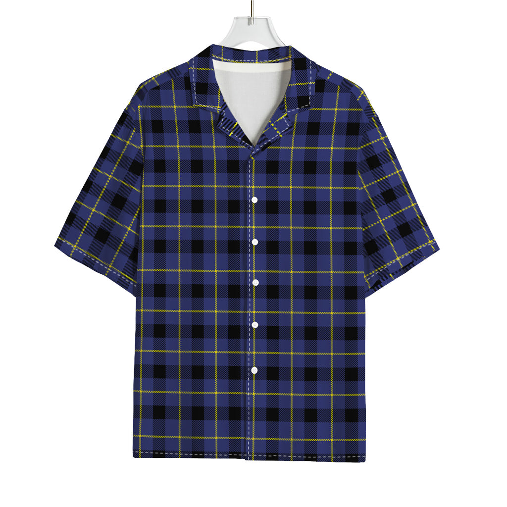 Blue Yellow And Black Plaid Print Rayon Hawaiian Shirt