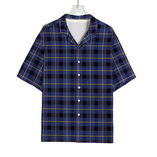 Blue Yellow And Black Plaid Print Rayon Hawaiian Shirt