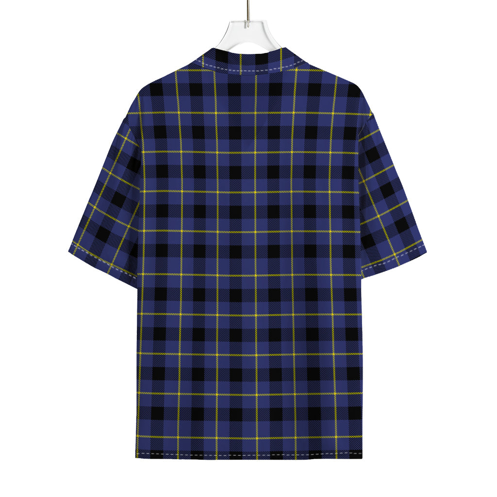 Blue Yellow And Black Plaid Print Rayon Hawaiian Shirt
