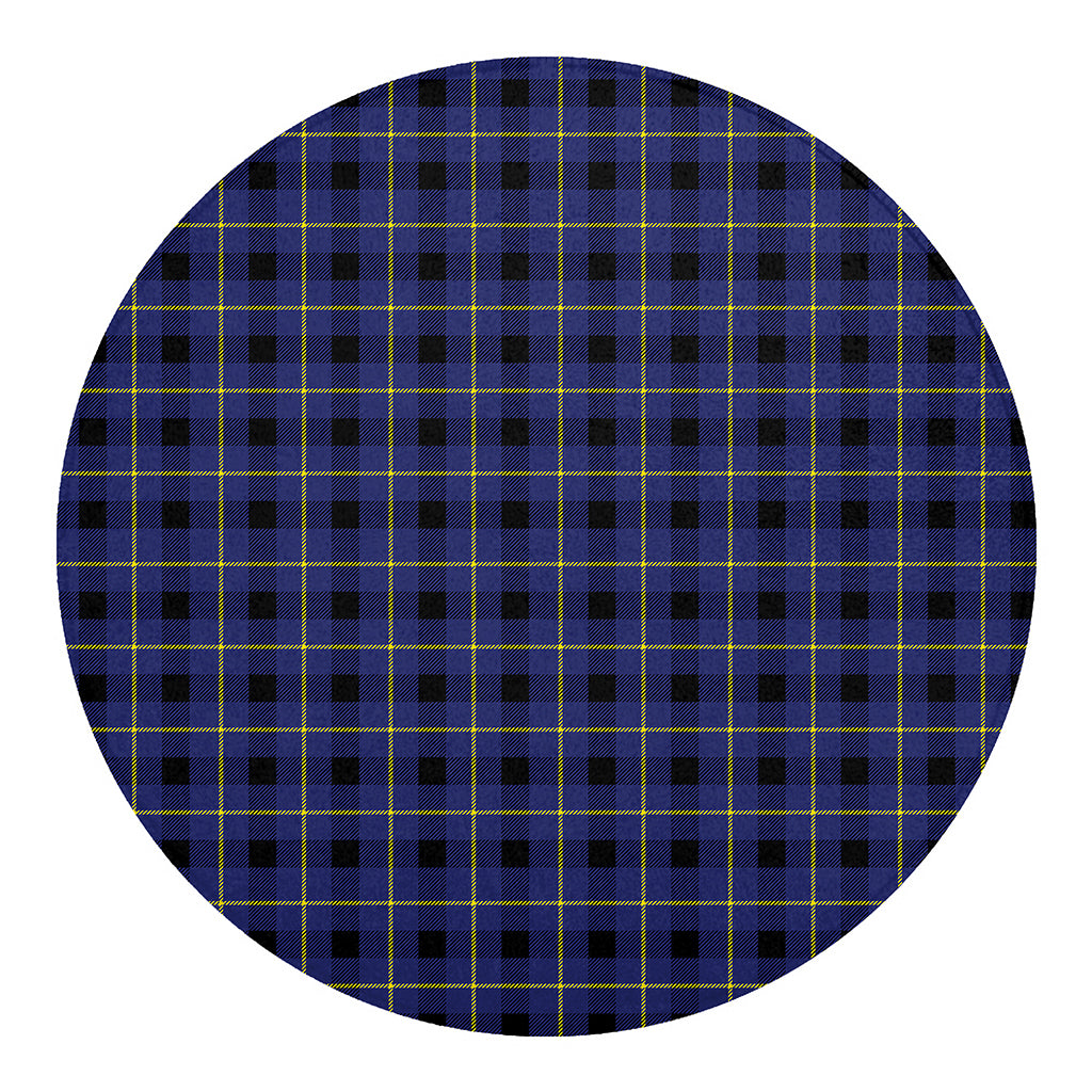 Blue Yellow And Black Plaid Print Round Blanket