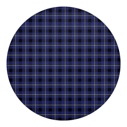 Blue Yellow And Black Plaid Print Round Blanket