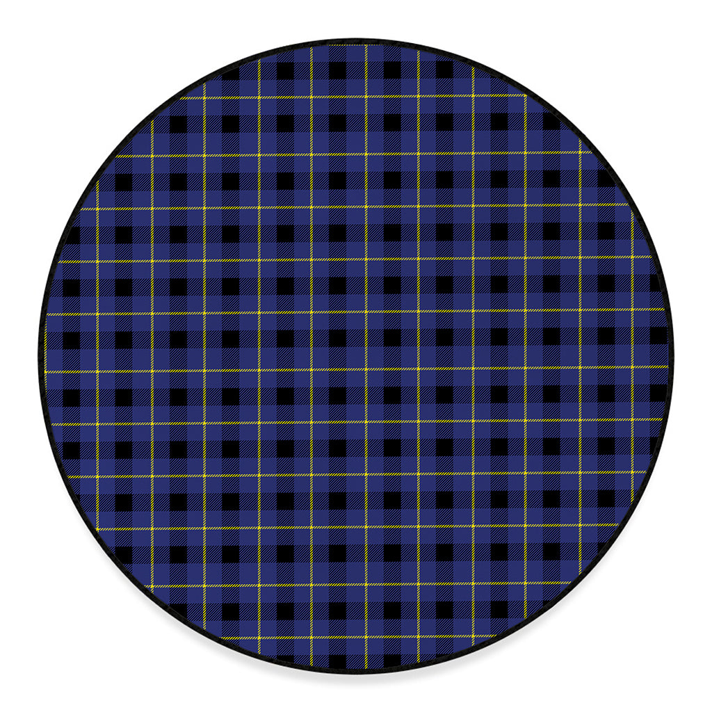Blue Yellow And Black Plaid Print Round Floor Mat