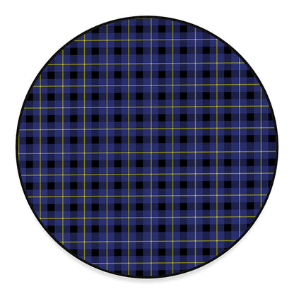 Blue Yellow And Black Plaid Print Round Floor Mat