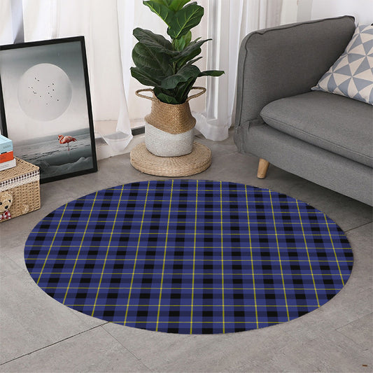 Blue Yellow And Black Plaid Print Round Rug