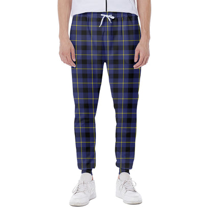Blue Yellow And Black Plaid Print Scuba Joggers