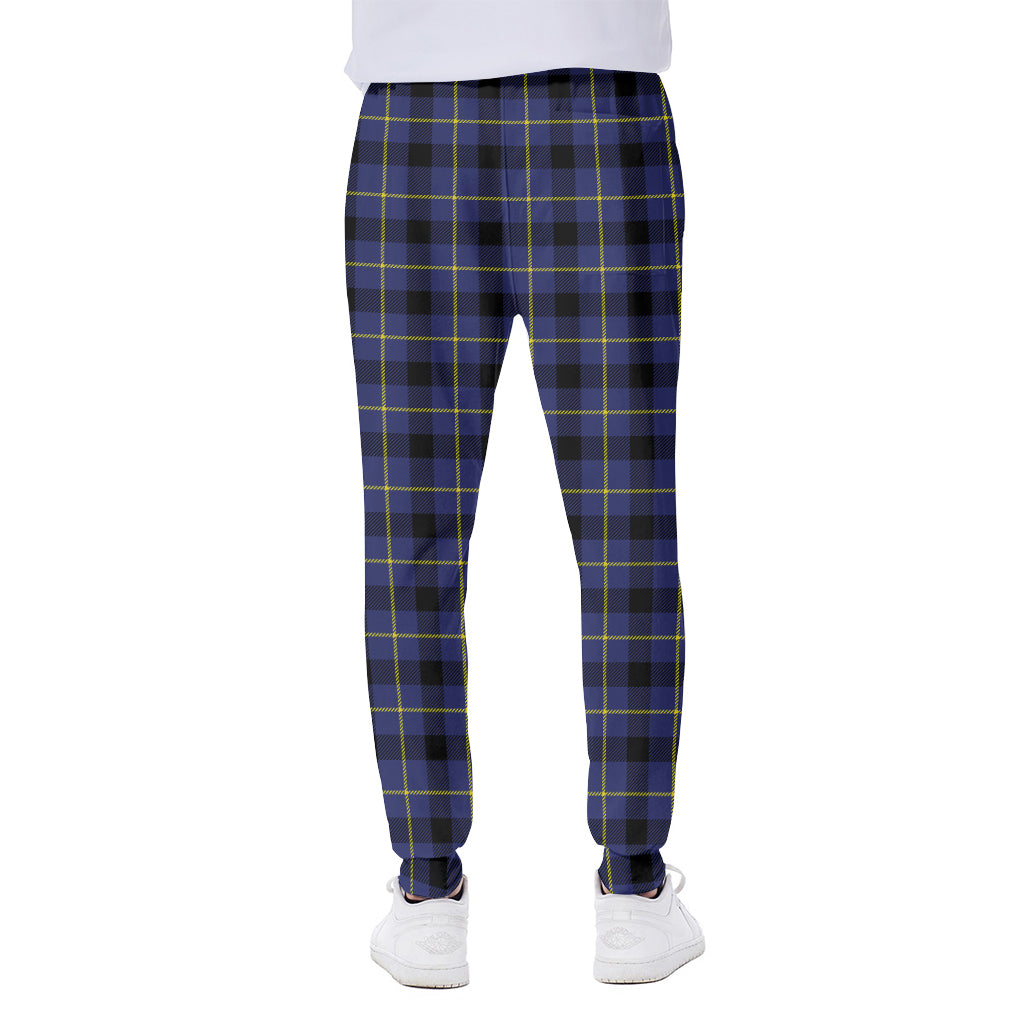 Blue Yellow And Black Plaid Print Scuba Joggers