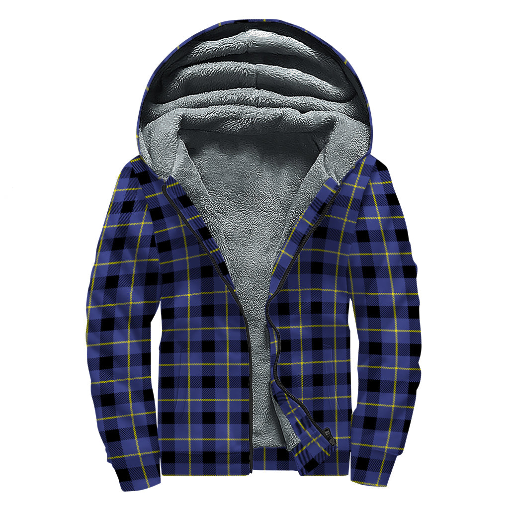 Blue Yellow And Black Plaid Print Sherpa Lined Zip Up Hoodie